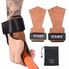 Weight Lifting Grips with Wrist Straps - Weightlifting Hooks, Non-slip Cowhide Padded Workout Gloves for Men and Women Deadlift, Pull Up, Rows