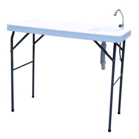Outdoor Fish and Game Cutting Cleaning Table w/Sink and Faucet (Color: White)
