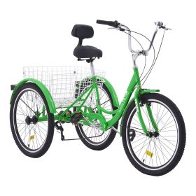 VEVOR Adult Tricycles Bike, 7 Speed Adult Trikes, 20 Inch Three-Wheeled Bicycles, Carbon Steel Cruiser Bike with Basket and Adjustable Seat (Color: Green, Wheel Diameter: 20 inch)
