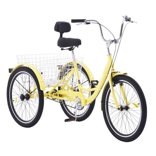 VEVOR Adult Tricycles Bike, 20 Inch Three-Wheeled Bicycles, 3 Wheel Bikes Trikes, Carbon Steel Cruiser Bike with Basket & Adjustable Seat