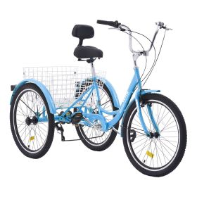 VEVOR Adult Tricycles Bike, 7 Speed Adult Trikes, 26 Inch Three-Wheeled Bicycles, Carbon Steel Cruiser Bike with Basket and Adjustable Seat (Color: Blue, Wheel Diameter: 26 inches)