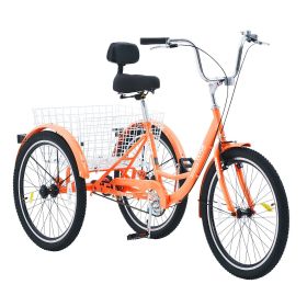 VEVOR Adult Tricycles Bike, 26 Inch Three-Wheeled Bicycles, 3 Wheel Bikes Trikes, Carbon Steel Cruiser Bike with Basket & Adjustable Seat (Color: orange, Wheel Diameter: 26 inches)