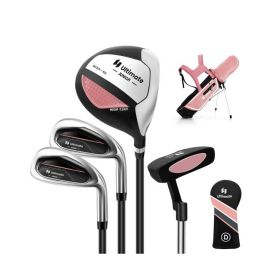 Junior Complete Golf Club Set for Kids with Rain Hood Right Hand Children Golf Age 8-10 Years Old (Color: pink)